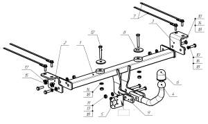 Фаркоп Geely Belgee X50 23-нв рама и крюк-шар, 50мм 45380